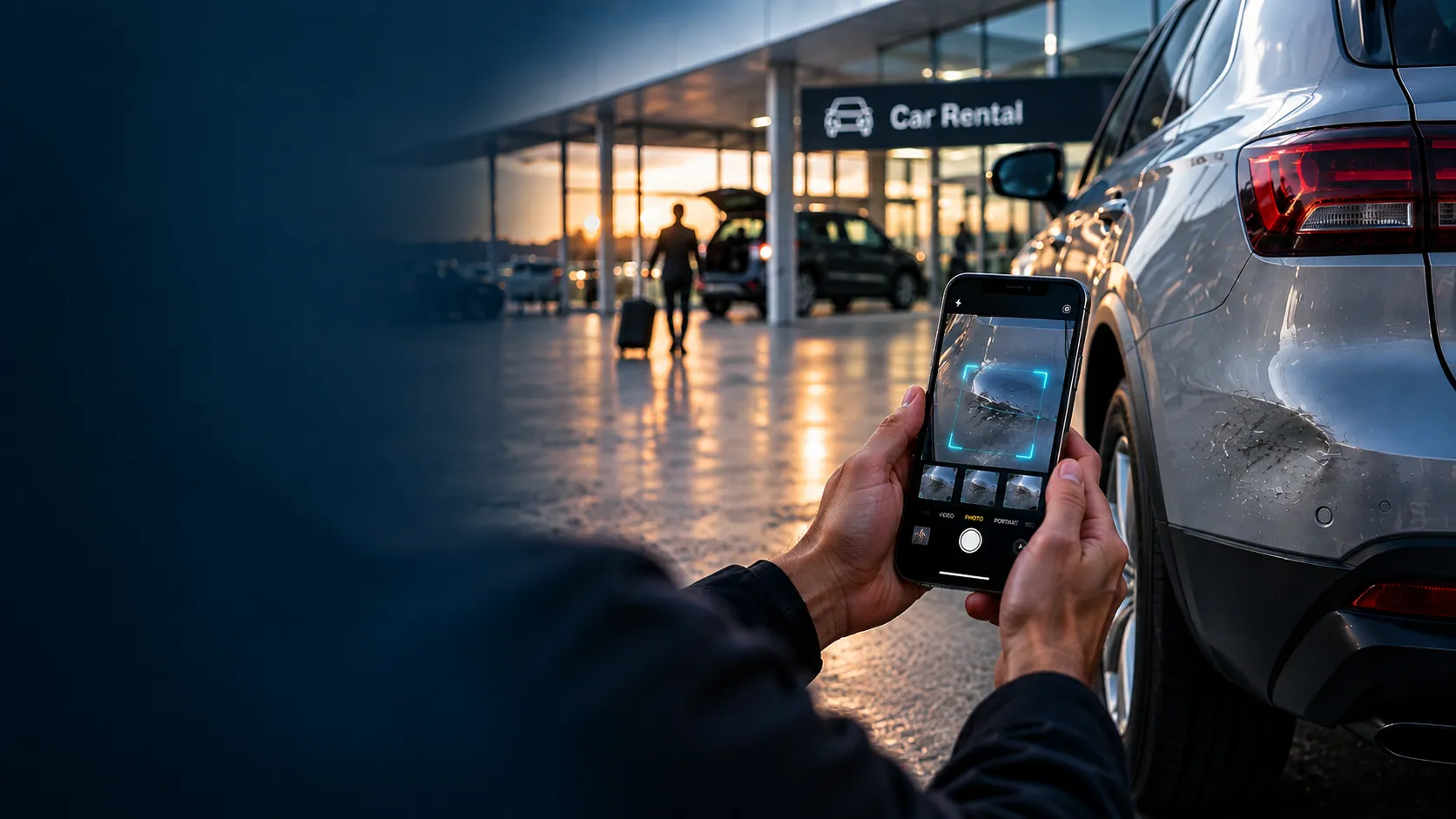 Traveller scanning a rental car with a phone